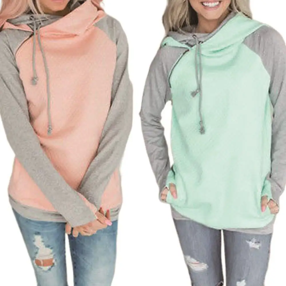 

Chic Solid Patchwork Women Hoodie Sweatshirts Autumn Winter Vogue Chic Oversize Ladies Pullovers Warm Pocket Hoodie Jackets