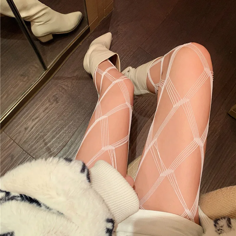 

White Sexy Tights Women Plus Size Underwear Clubwear Hosiery Thigh High Mesh Transparent Pantyhose Collants blancs pour femmes