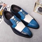 Мужские брендовые туфли-броги с перфорацией Bullock, на шнуровке, цвет белыйсиний, веснаосень