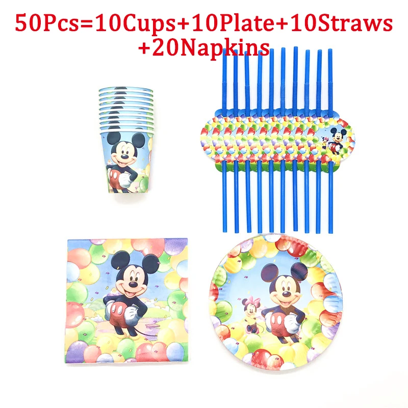 

20/30/40/50Pcs Mickey Mouse Kids Birthday Party Decorations Theme Disposable Tableware Paper Cups Plate Baby Shower Supplies