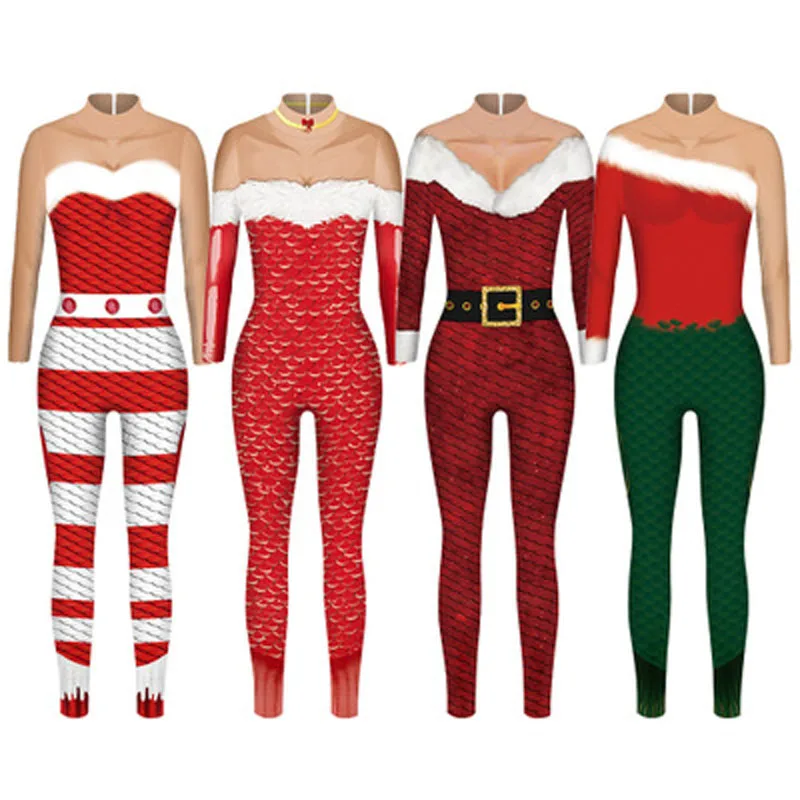 Женский комбинезон с 3D печатью "Рыбья чешуя" на длинных рукавах для косплея, Хэллоуина и Рождества. Боди-костюм выступления. Бесплатная доставка.