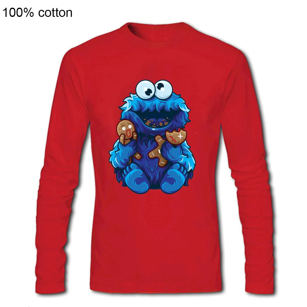 

Cookie Monster Goes Insane And Eats Gingerbread Long Sleeves Hip Hop Cotton Tee Shirt Men Novelty Sesame Street Cartoon T-Shirts