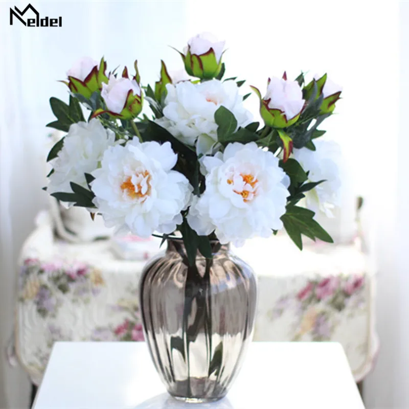 Meldel свадебные букет искусственного шелка Роза Пион 7 цветок с головками розовый
