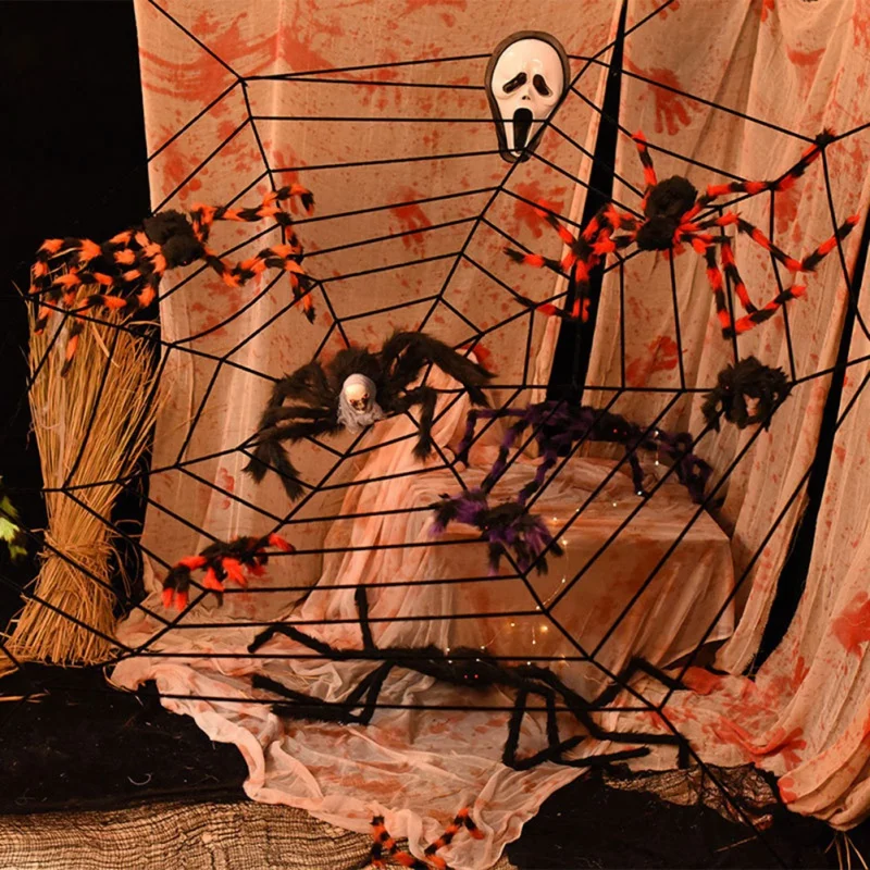 

1,5 м жуткий огромный паук веб Хэллоуин украшения вечерние Бар Декор реквизит Хэллоуин паутина подарок черный/Whitenew