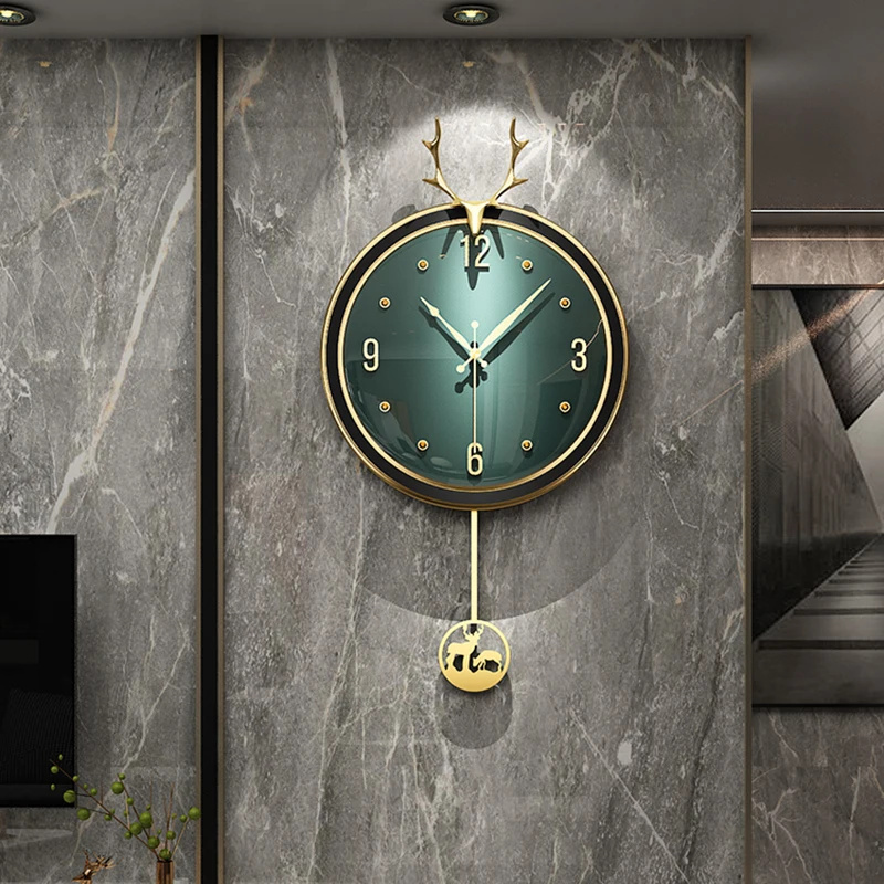 

Nordic LuxuryWall Clock Modern Design Deer Head Pendulum Wall Clock Living Room Reloj Pared Home Decoration ZP50BG