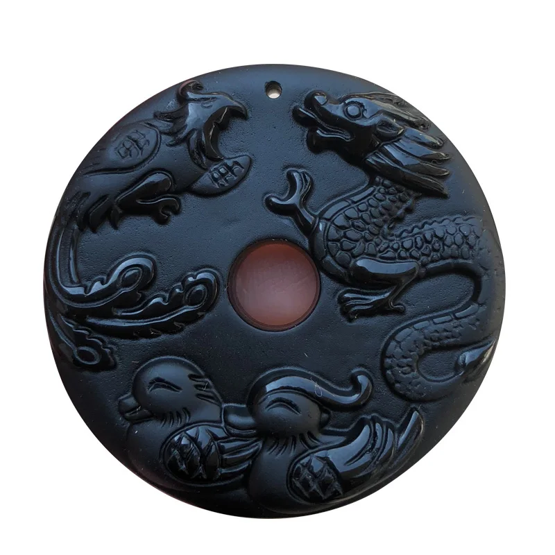 

Natural Obsidian Dragon and Phoenix mandarin duck Safety buckle Pendant Jewelry Fine Jewelry Prosperous marriage Crystal Pendant