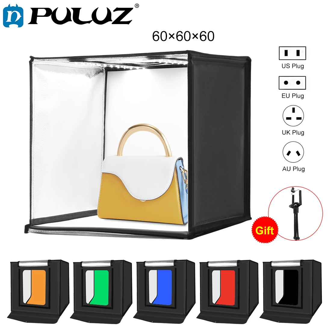 

PULUZ 60*60cm 24 Inch Portable Photo Studio Box Photography Softbox 60W White Light Studio Shooting Tent Cube Kits&6 Backdrops