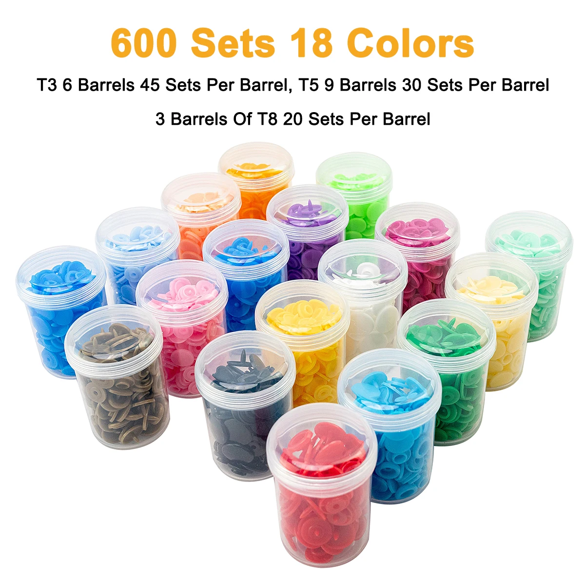 BESTNULE 600 Snap Buttons Set 18 Colors T3 T5 T8 Plastic for Sewing and Crafting with 2 Tweezers 1 Wiping Cloth | Дом и сад