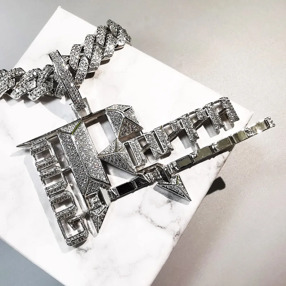 

Large Size Iced Out Letters Pendant New Arrival AAA Zircon 2 Colors Men's Charms Necklace Fashion Hip Hop Jewelry