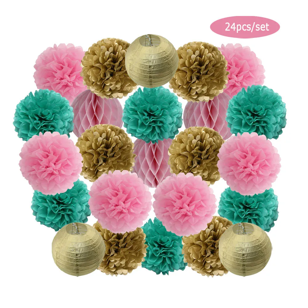 Набор из 24 круглых бумажных фонариков золотистого/серебристого цвета 8/10/12 дюймов