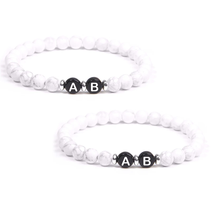 Изготовленный На Заказ A Z браслет с буквами натуральный 6 мм из говлита для женщин