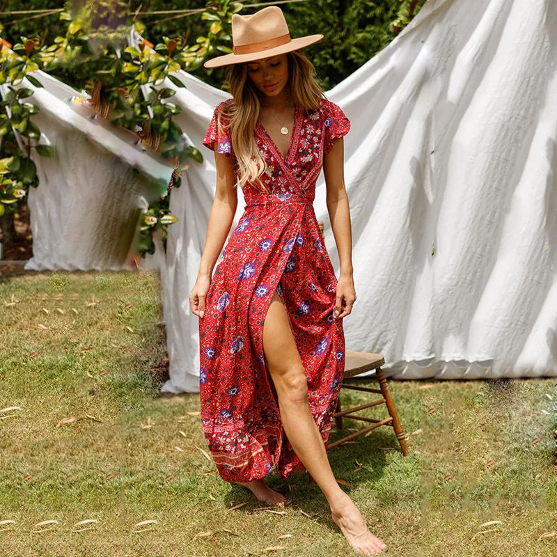 

Hot Women's Skirt Spring 2021 New Women's Printed Bohemian Dress