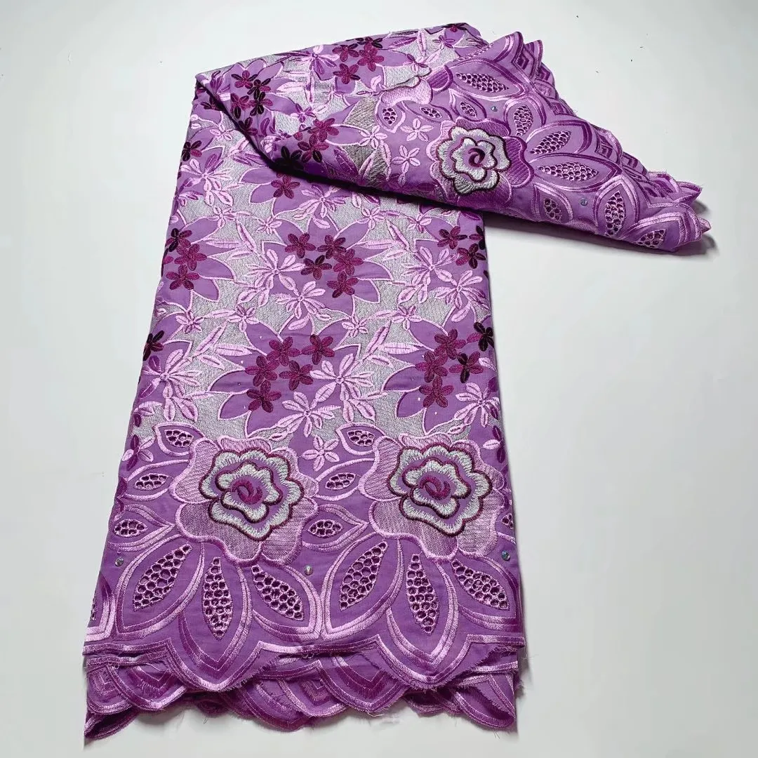 

African Nigerian Cotton Lace Fabrics With Stones Swiss Voile Lace In Switzerland Embroidery For Diy Wedding Sewing