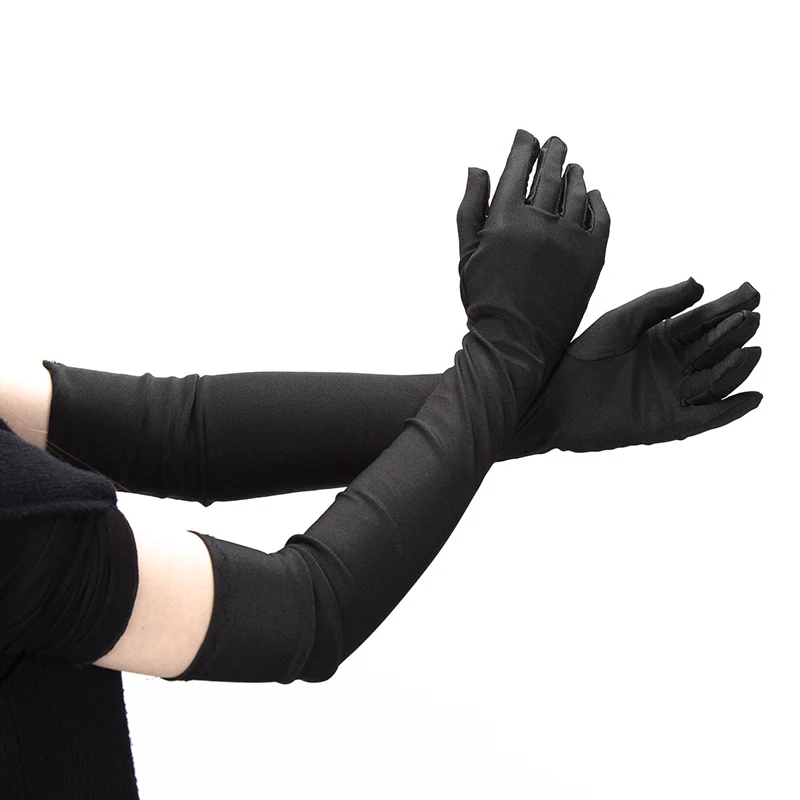 Женские классические длинные перчатки, черные перчатки для вождения, Стрейчевые атласные перчатки с пальцами, для взрослых, для вождения