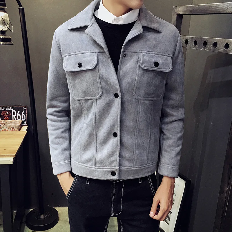 

New winter men's fashion faux suede pure color short jacket, youth leisure contracted jacket