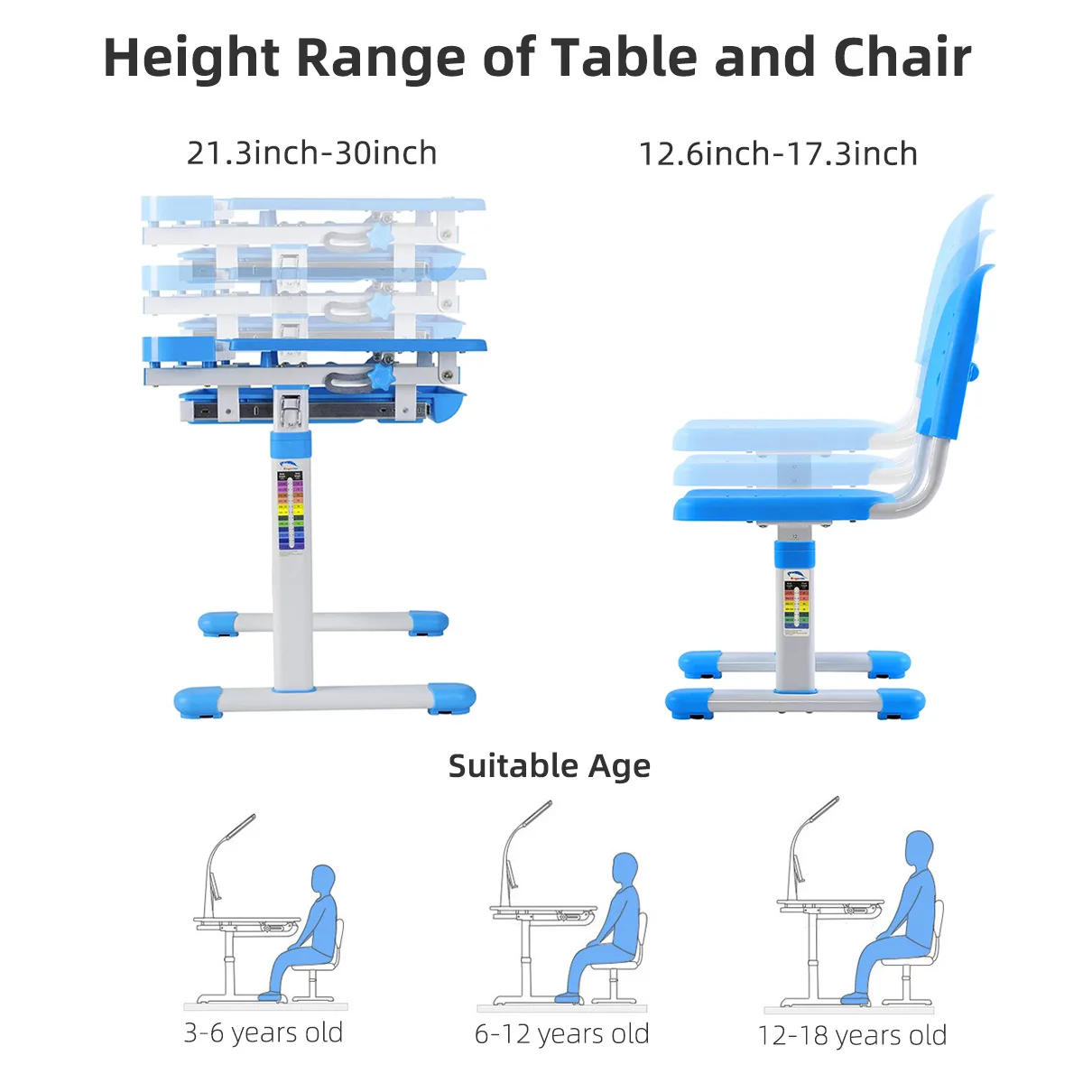 Children's desk and chair set with Tilt Desktop LED Light Drawer for kids Functional kid's study writing table |