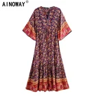 Женское богемное платье с рукавами летучая мышь, V-образным вырезом