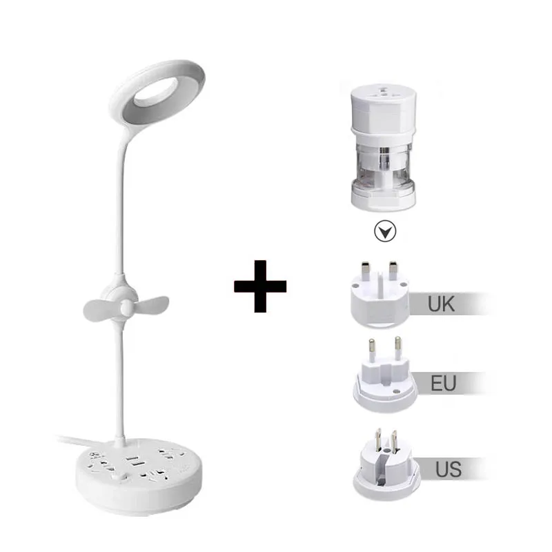 White color with fan 220 В, 3 Вт, светодиодный светильник с розеткой, ЕС, Великобритания, вилка, светодиодный светильник, 5 В, USB, светодиодный светильник с зажимом, лампада, Светодиодный точечный светильник, настольная лампа, домашний декор, светильник - Emitting Color: White color with fan