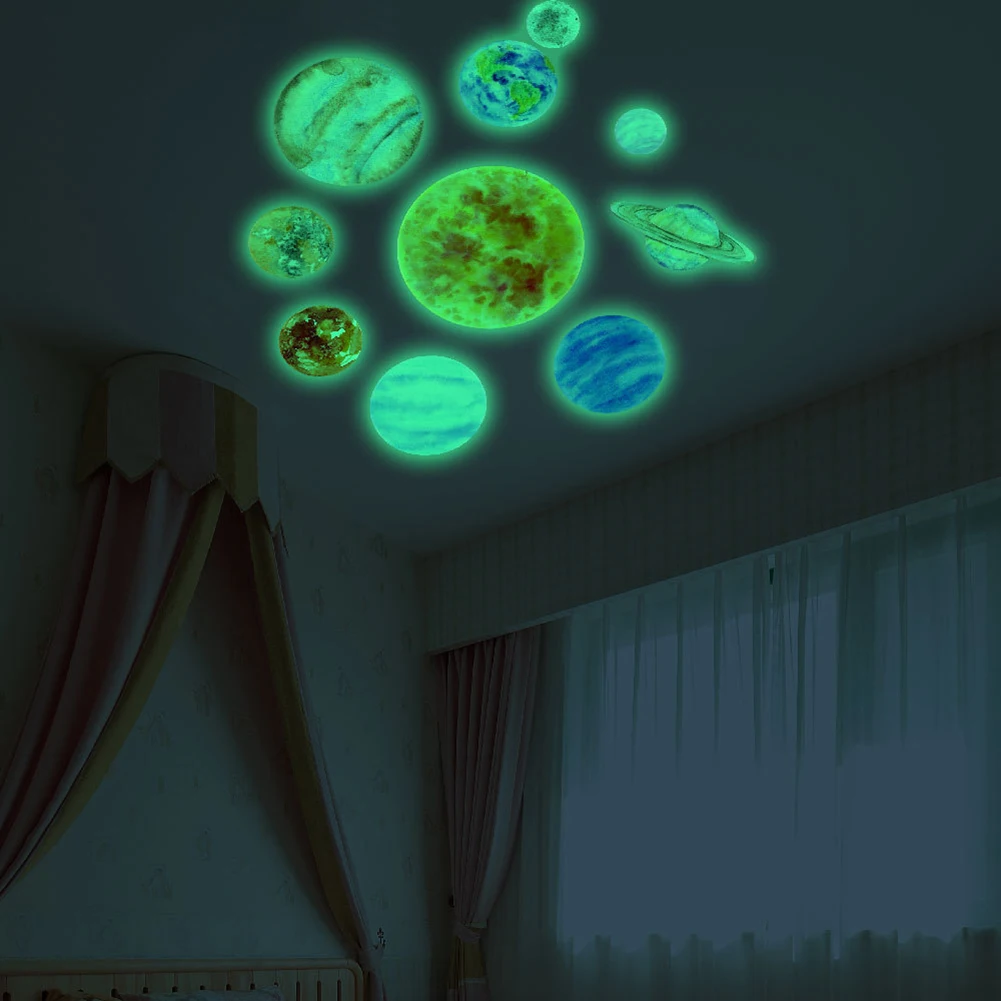 

Watercolor Planet Fluorescent Wall Stickers Luminous Wallpaper Glow in the Dark Wall Decals Art Mural For Kids Bedroom Decor