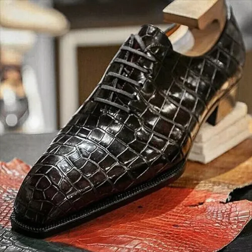 

Men's Handmade PU Black Crocodile Pattern Lace-up Oxford Shoes C32