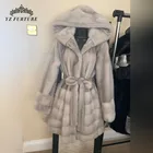 Новинка, зимняя шуба YZ Furture из натурального меха норки, куртка с капюшоном и короткой юбкой, Женская Толстая теплая верхняя одежда из натуральной кожи