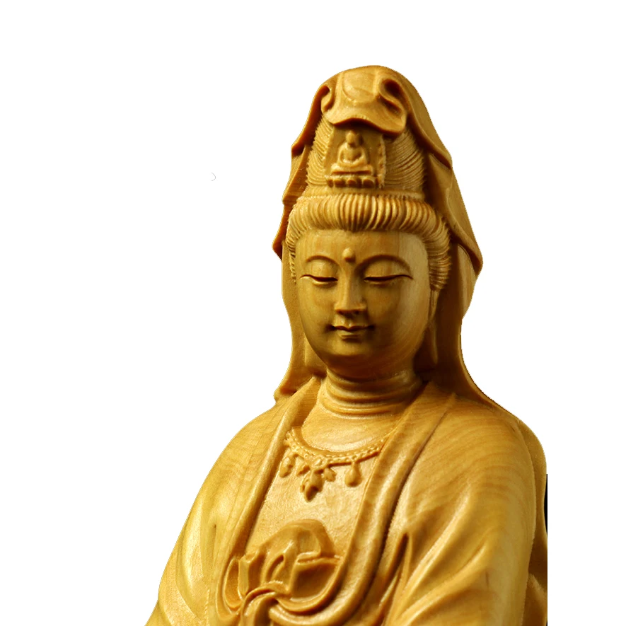

Feng Shui Boxwood 10~35CM Buddha GuanYin Wood Statue Collection Wood Sculpture Mascot Historical Myth God Figure Statue
