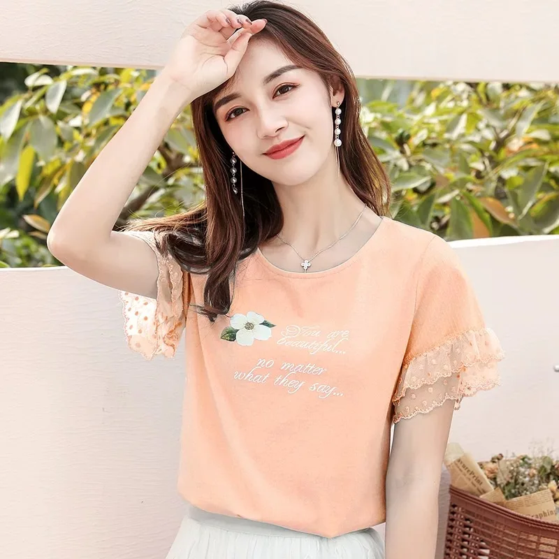 

Summer 2020 short sleeve t shirt Women Top coral red Garment