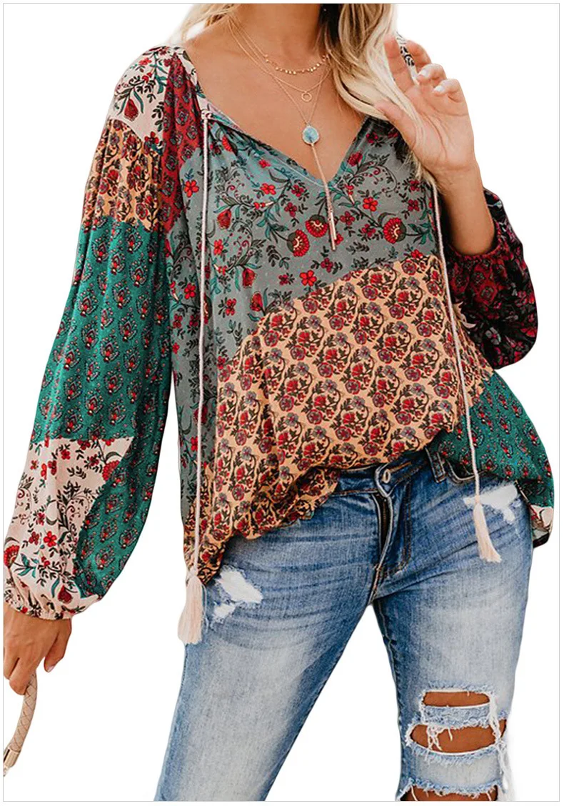 

Autumn 2019 Casual Women Blouse Boho Loose Shirt Long Sleeve Print Shirt Fashion Women Streetwear Elegant Vintage Ladies Tops