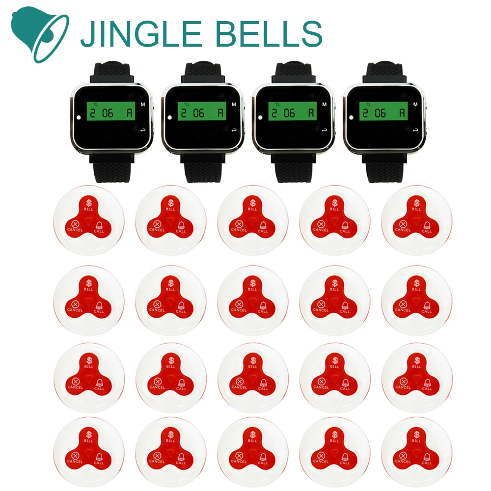 Jinglebells водонепроницаемый Система вызова 20 передатчик кнопку 4 часы пейджер