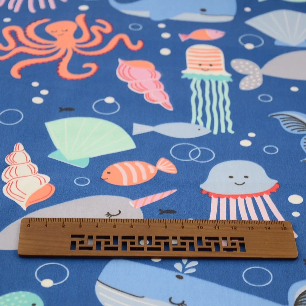 Teramila Fabrics 100% Cotton Twill Tissue Printed Cartoon Blue and Grey Whale Patterns Textile Clothing Bedding Dolls Decoration | Дом и сад