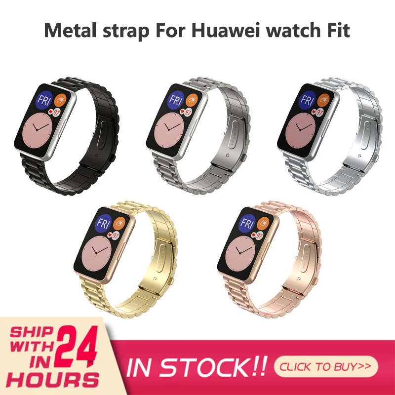

2021 Three Bead Stainless Steel Metal Watch Band For Huawei Watch Fit Strap Bracelet For Huawei Fit Smart Watch Band