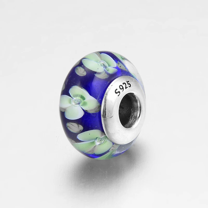 Модное синее муранское стекло из стерлингового серебра 925 пробы с бусинами и