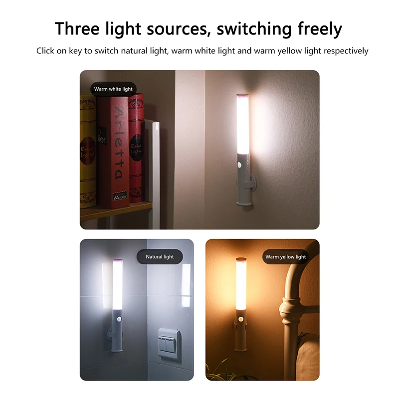 

LED Simple Human Sensor Battery USB Charging Night Light Smart Bedroom Bedside Booth Lamps