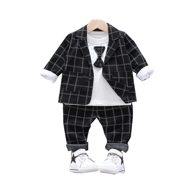 

New Fashion Spring Autumn Baby Boys Clothes Children Infant Cotton Suit T Shirt Pants 3Pcs/sets Toddler Kids Gentleman Tracksuit
