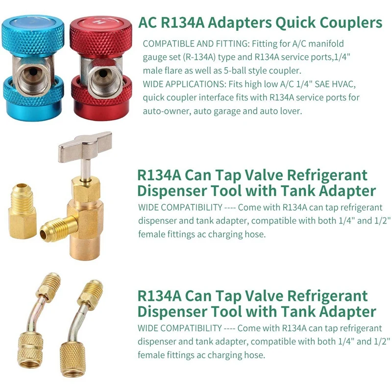 R134A быстрый соединитель соединителя адаптера фреон зарядки хладагента комплект