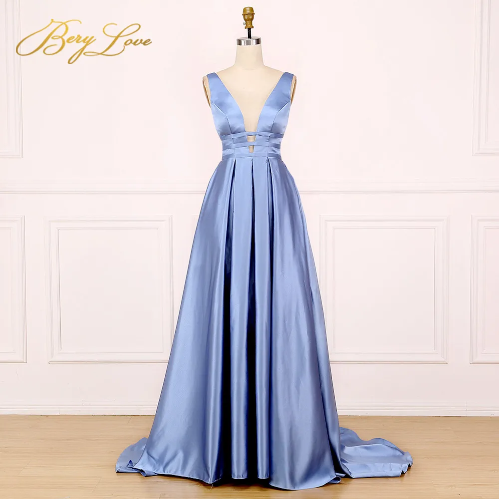 Blue-47 Berylove, сексуальное, яркое, желтое, ТРАПЕЦИЕВИДНОЕ, вечернее платье,, элегантное, сатиновое, вечернее платье, длинное, официальное, для девушек, для выпускного вечера, платья, vestido - Цвет: Blue-47
