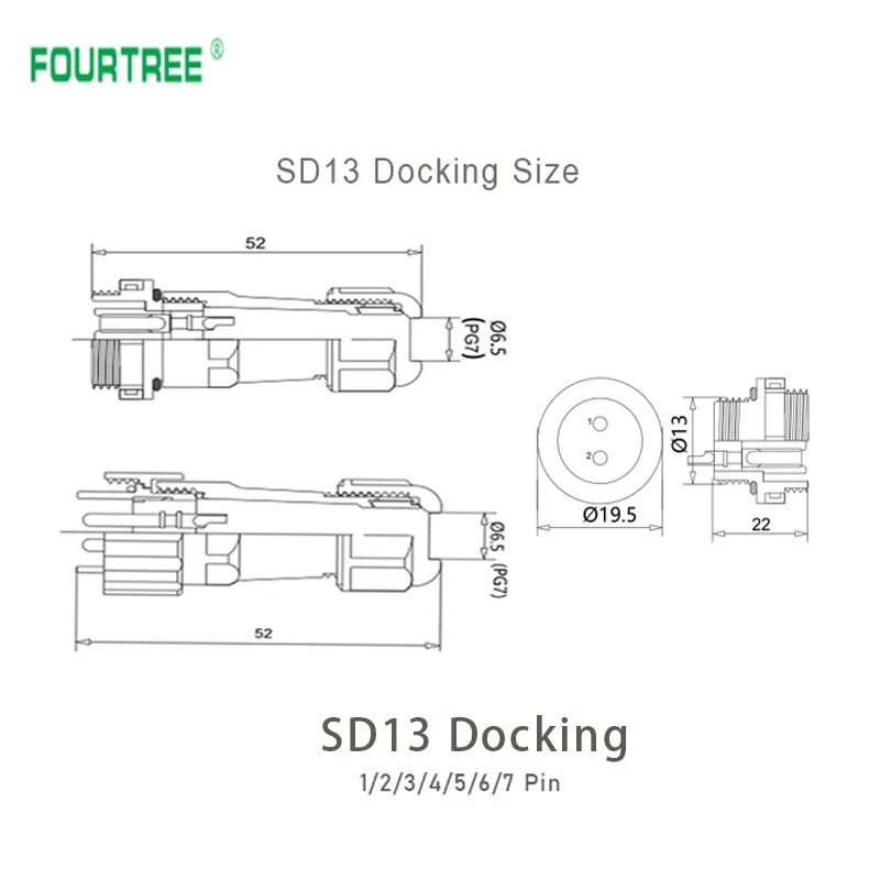 Разъем авиационный SD13 IP68 водонепроницаемый штекер 1/2/3/4/5/6/7P Панельное крепление