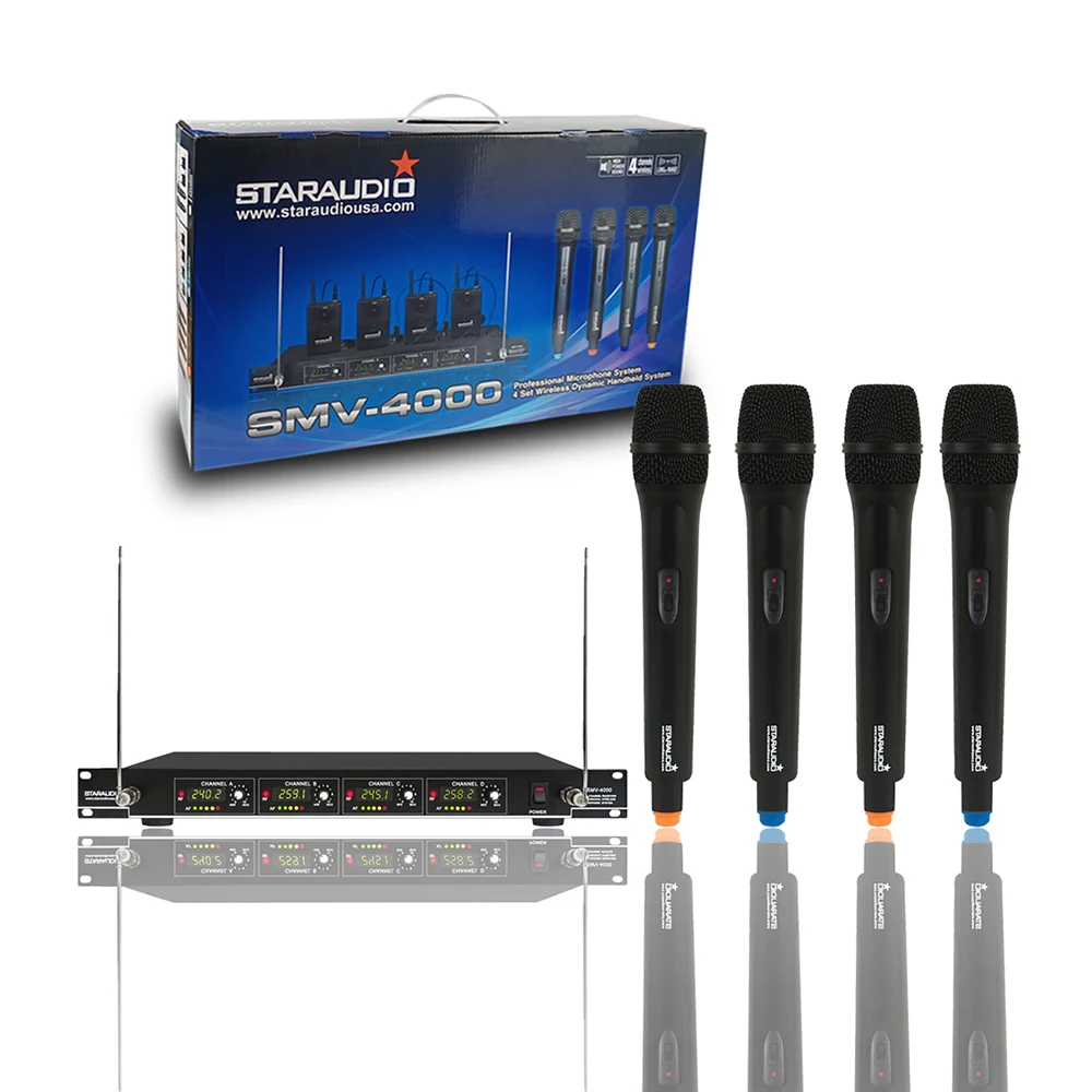 

STARAUDIO Professional Wireless Microphone System 4CH VHF Handheld Microphone Church Stage Wedding Party Karaoke Mic SMV-4000A