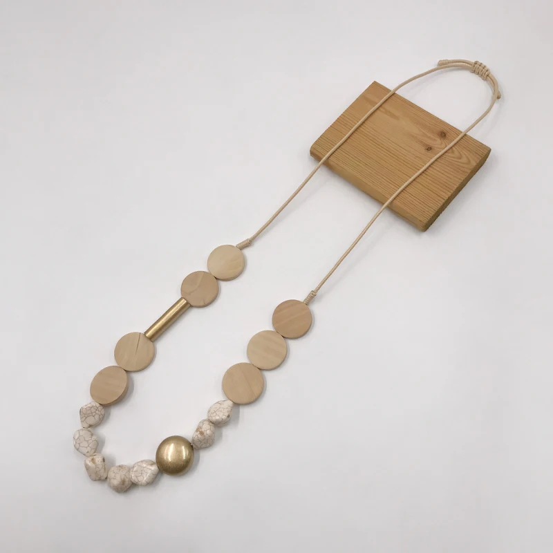 

Kara&Kale Boho Fashion Jewelry Sweater Chain Long Necklace Wax Cord Natural Stone&Wood Beads Earthy Necklace Women Accessories