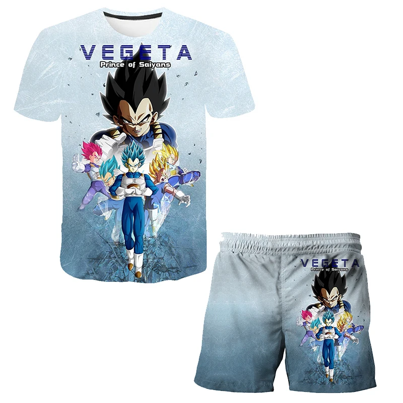 

Super Dragon-Ball Goku Vegeta children cartoon outfits boys clothes summer tees +shorts 2pc sets 3D printing kids costumes suit