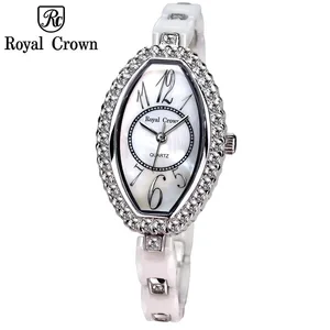 Керамические женские часы, японские кварцевые часы с закрепкой-крапаном, часы с кристаллами, модные часы с браслетом, роскошный подарок для девушек, коробка с Королевской короной