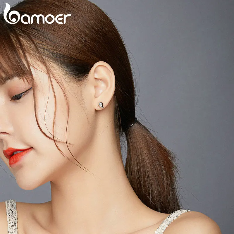 Серебряные серьги-гвоздики bamoer для женщин Ювелирное Украшение с призраком