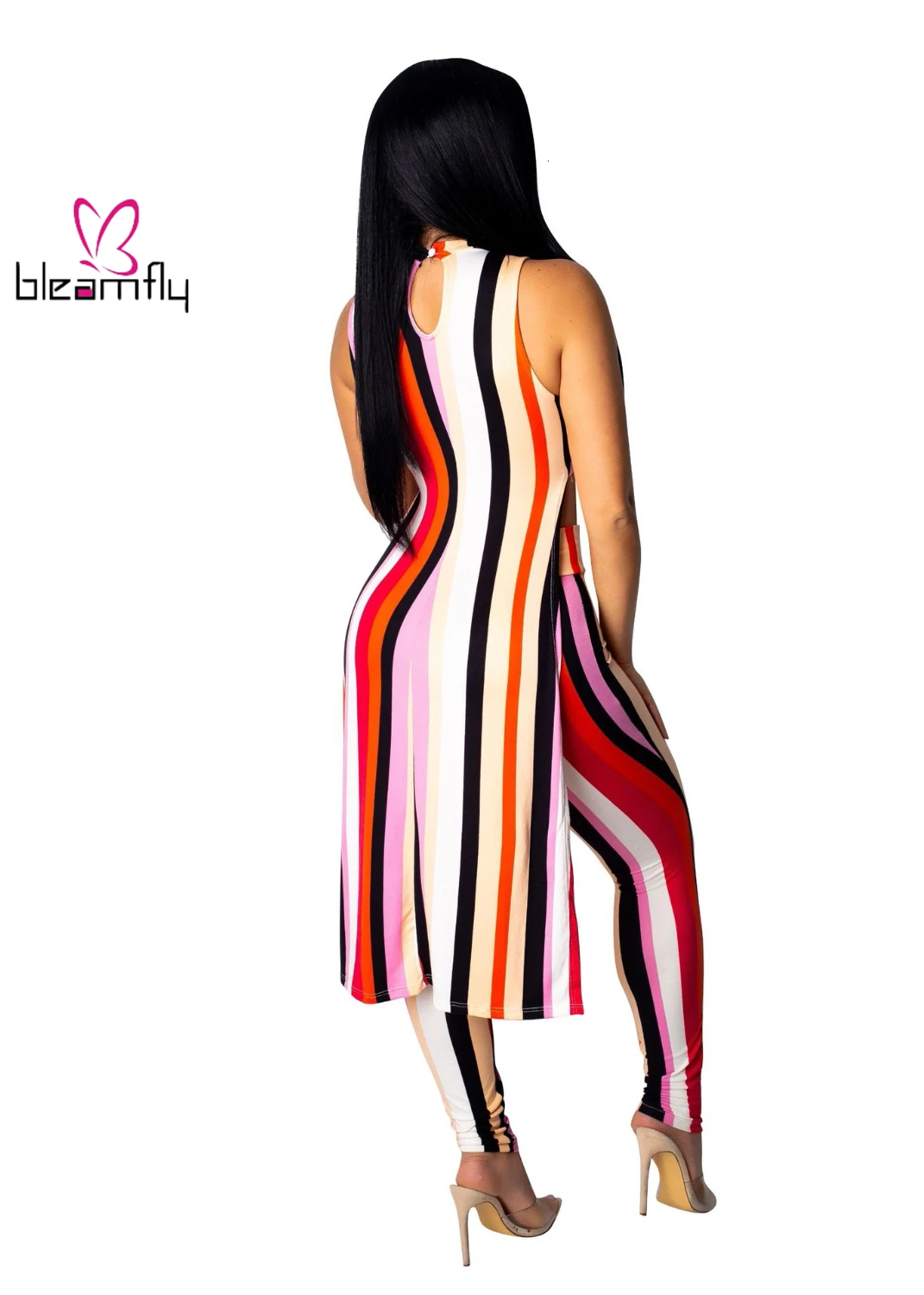 Новинка 2019 женский летний комплект полосатый принт высокая низкая длина макси