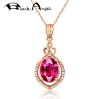 black angel 18k rose gold luxury pigeon blood red tourmaline gemstone pendant necklace for women fashion jewelry christmas gift
