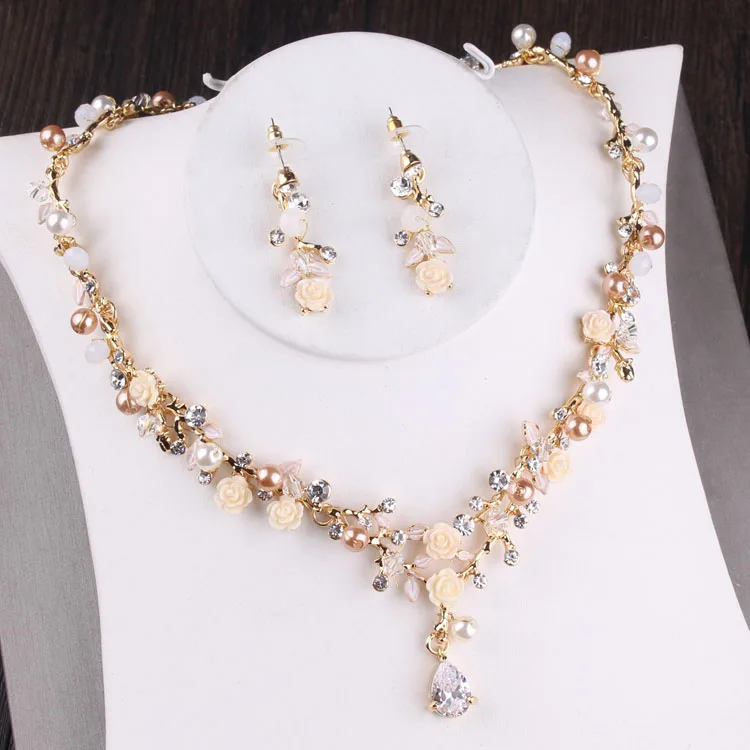 2Pcs Jewelry Set Барокко Золотой Кристалл Бабочка Свадебный комплект ювелирных изделий с драгоценными камнями Тиары Корона колье ожерелье Серьги африканские бусины комплект ювелирных изделий - Окраска металла: 2Pcs Jewelry Set