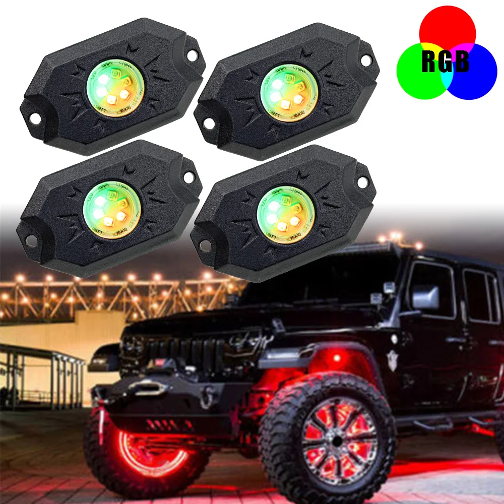 

4pcs LED 12/24V RGB Rock Music Lights Bluetooth APP Control Underbody Neon Atmosphere Lamps Car Accessories