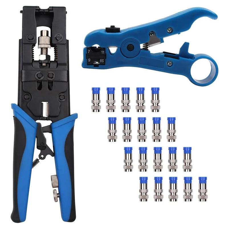 

TOP Coax Cable Crimper Kit, Multifunctional Compression Connector Adjustable Tool Set for RG59 RG6 BNC RCA,Stripping Cutter