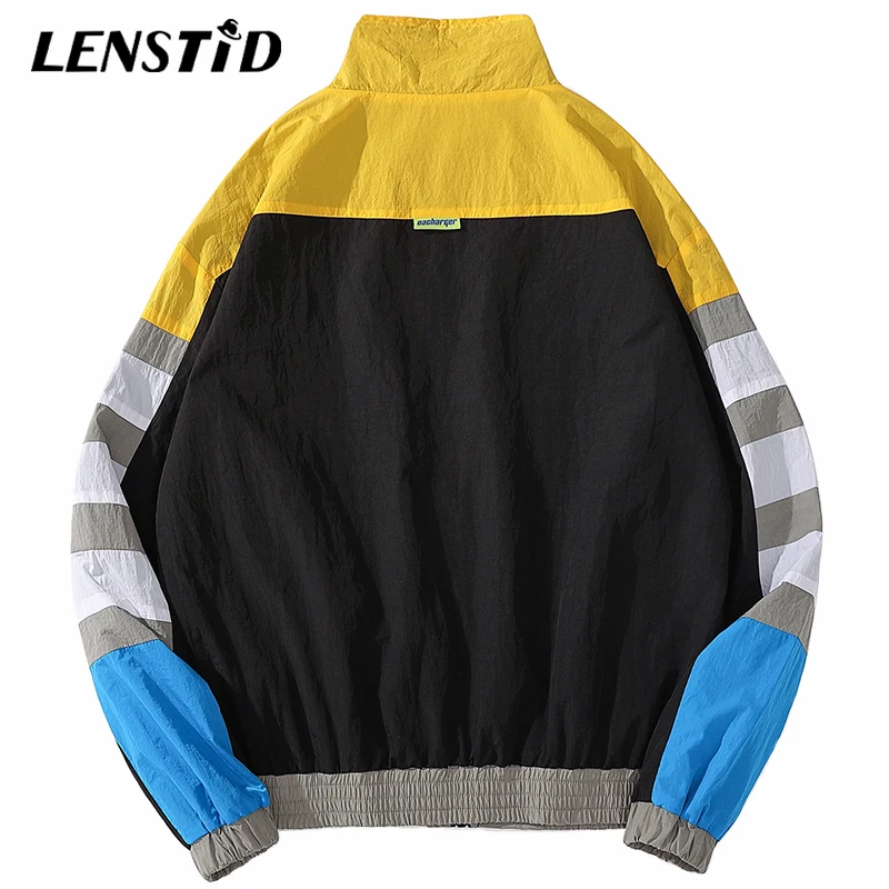 LENSTID мужские куртки в стиле хип хоп ветровка с цветными блоками Лоскутная Вышивка