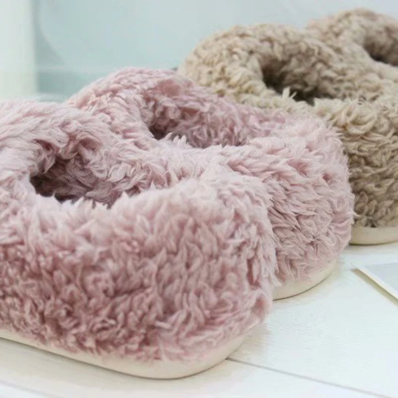 Cute cartoon knitted cotton Plush women's home slippers indoor antiskid couple bag and home cotton shoes man