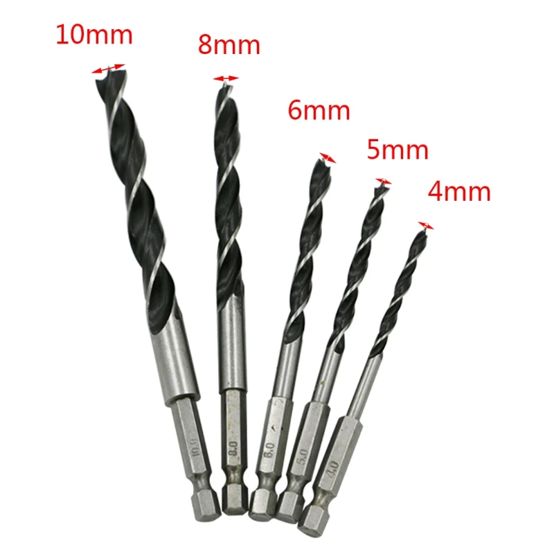 

5pcs Drill Bit Set 1/4 Hex Shank High Carbon Steel Woodworking Quick Change Metal Tools 4mm 5mm 6mm 8mm 10mm